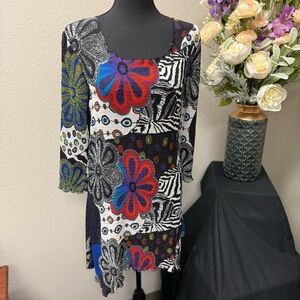 NWT Pleats Collection by Pings Imports Multi-Color Patchwork Tunic Dress Size M